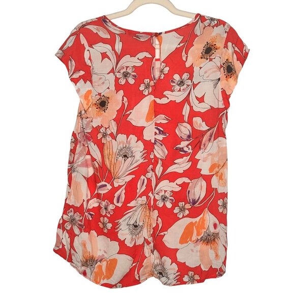Christian Siriano Flowy Floral Gauzy Beachy Top Womens S Romantic Red Cottage - Picture 2 of 9